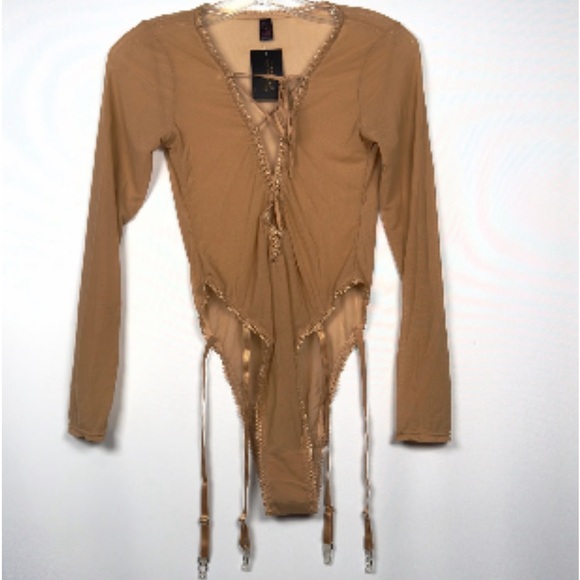 🤎 Frederick's Of Hollywood Lingerie Lola Lee Long Sleeve Brown Bodysuit NWT 🤎 - Picture 5 of 10